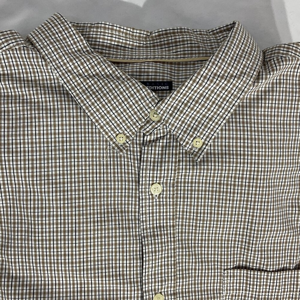 Basic Editions Mens 3XLT Short Sleeve Brown Plaid Shirt Tall 7629937600292